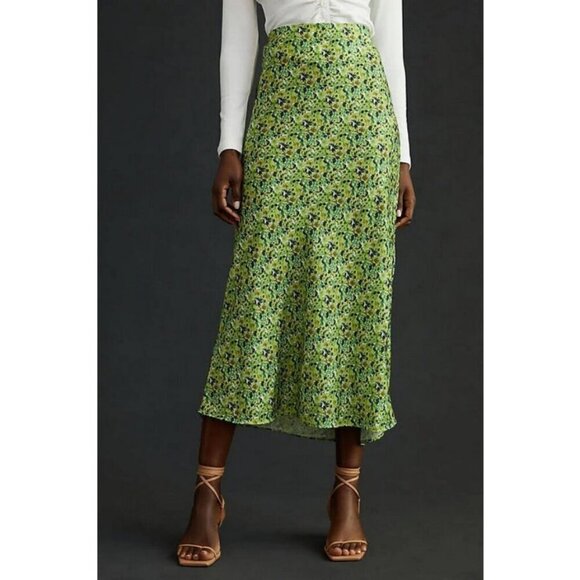 💕FAVORITE DAUGHTER💕 The Gwen Satin Midi Skirt ~ Green Floral Print XL NWOT - Picture 5 of 16